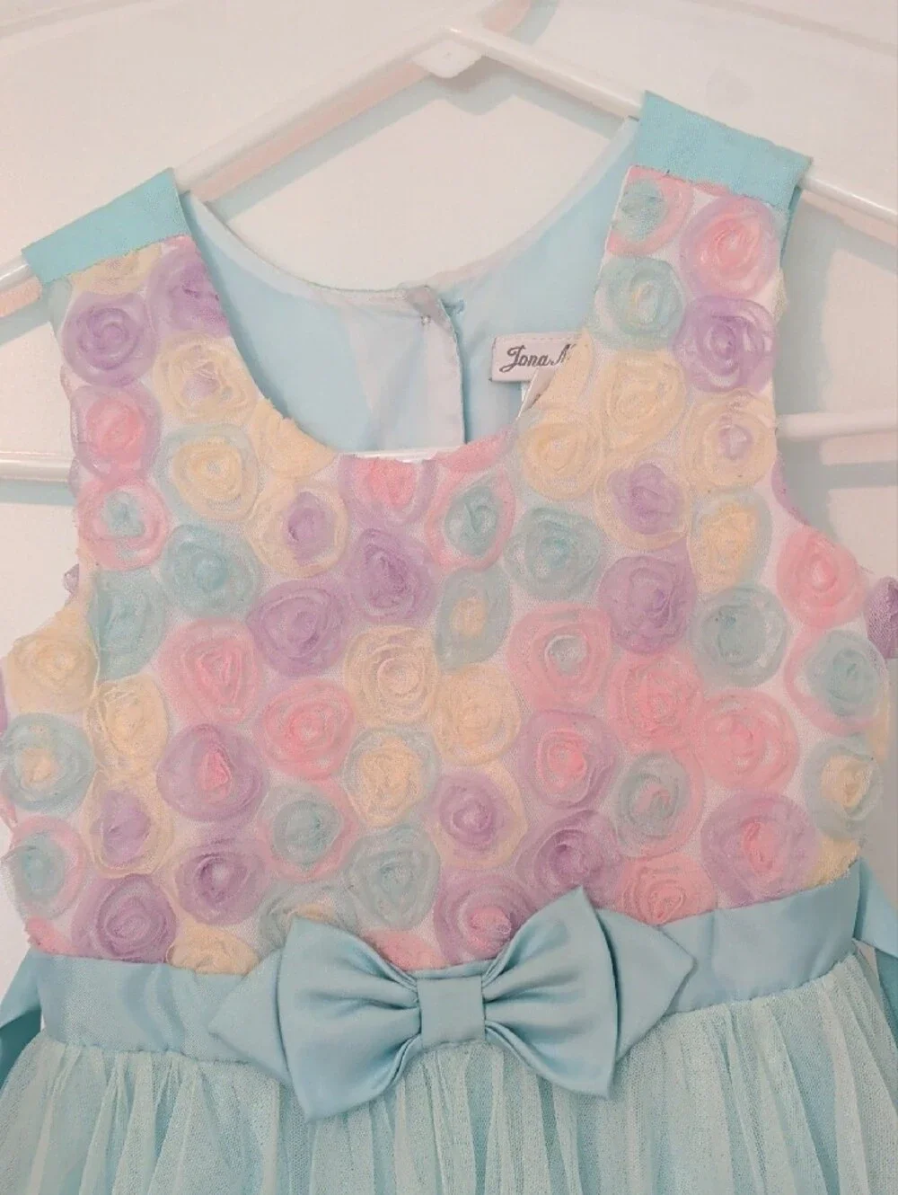 Jona Michelle Pastel Rosette Bodice Light Blue Tulle Dress